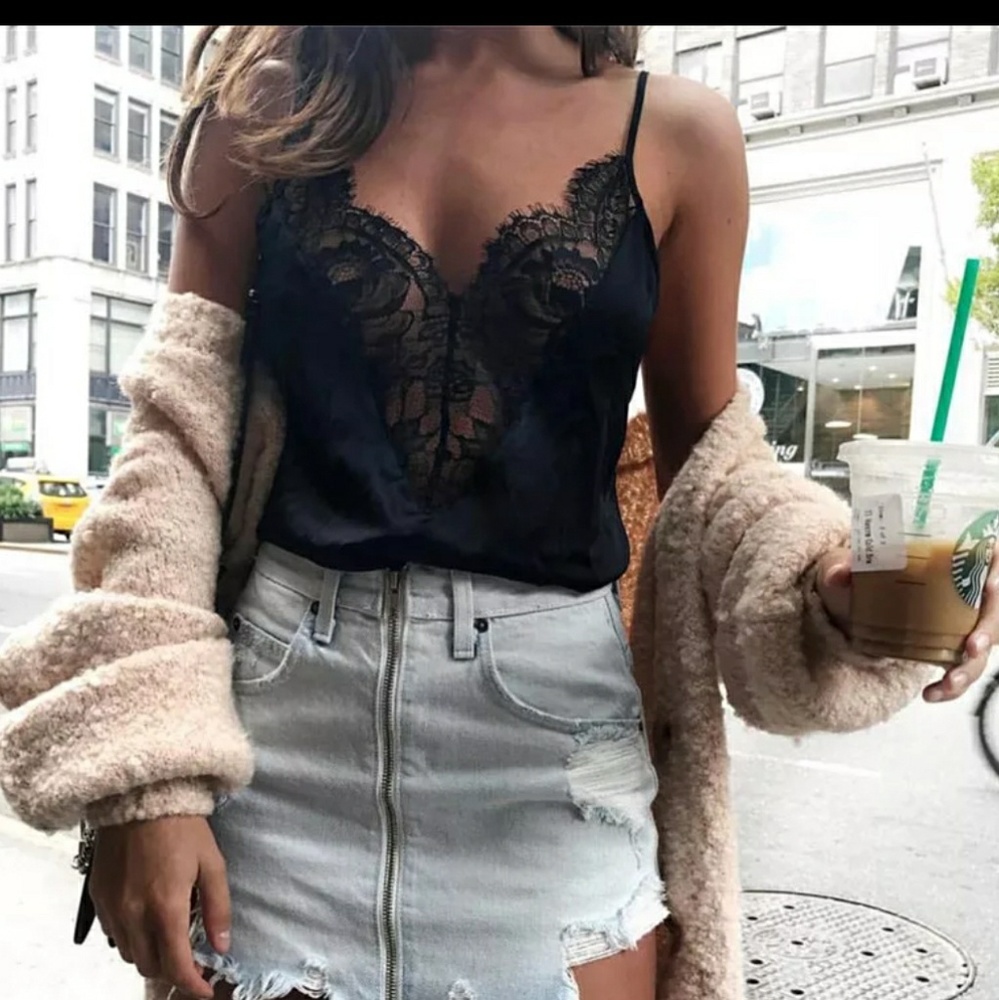 Womens Vneck Black Lace Cami| Black Lace Top